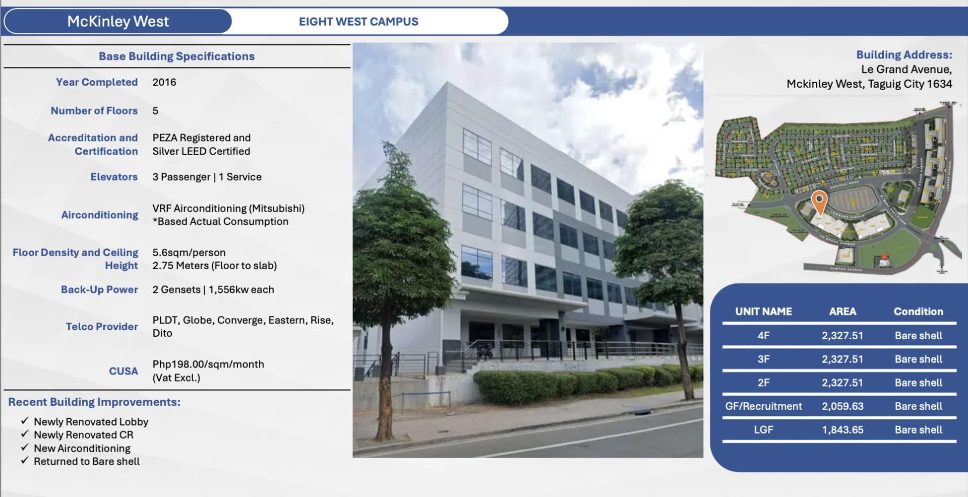 Eight West Campus | 2328sqm Office Space for Rent in Taguig City - Mckinley
