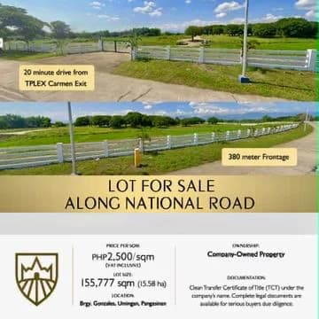 Umingan 15.58 Ha Lot Along National Road | Lot for Sale in Pangasinan