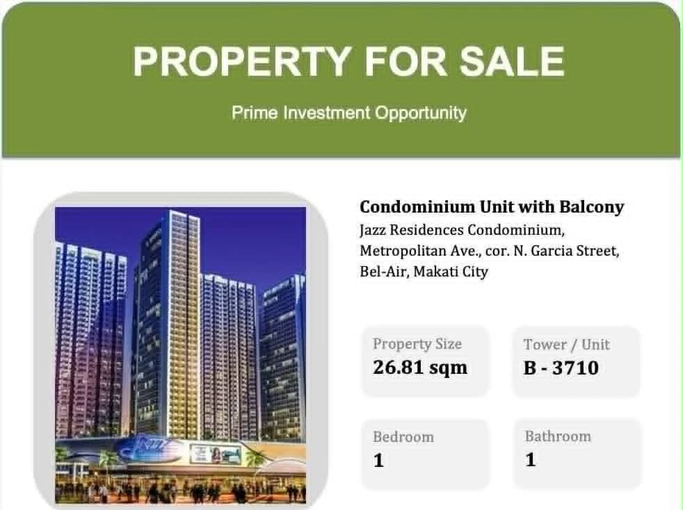 Jazz Residence Condominium | 1BR 27sqm Condo for Sale in Makati City