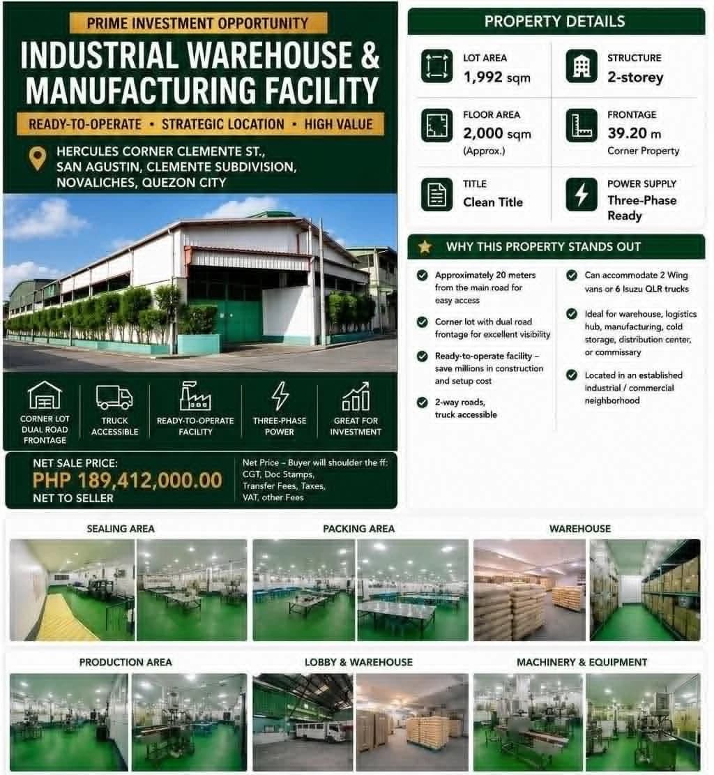 Clement Subdivision | 2000sqm Warehouse for Sale in Quezon City